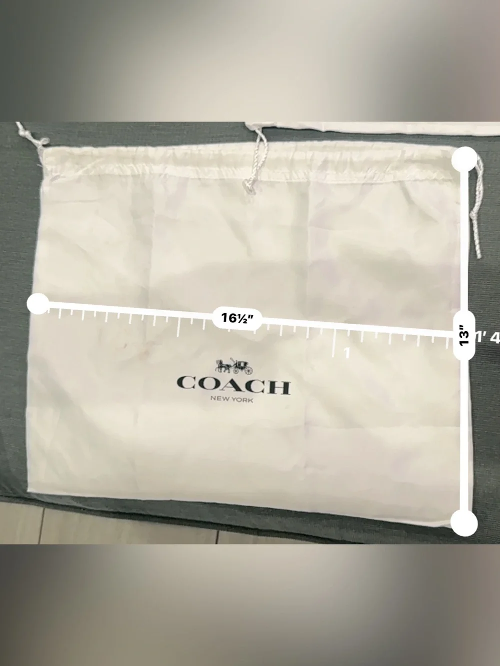 COACH satin White Drawstring Protective Dust Bag with Logo
